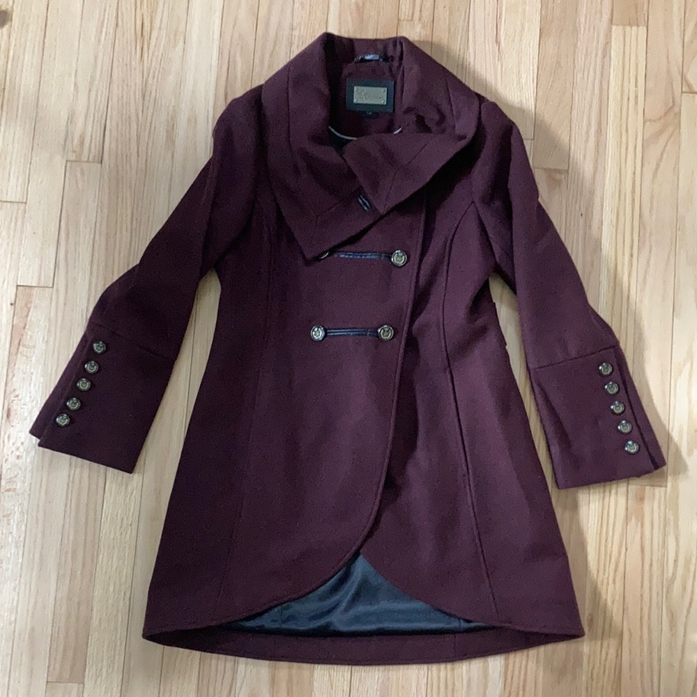 Mackage Diana Military Tulip Hem Wool Coat Burgundy Size Large